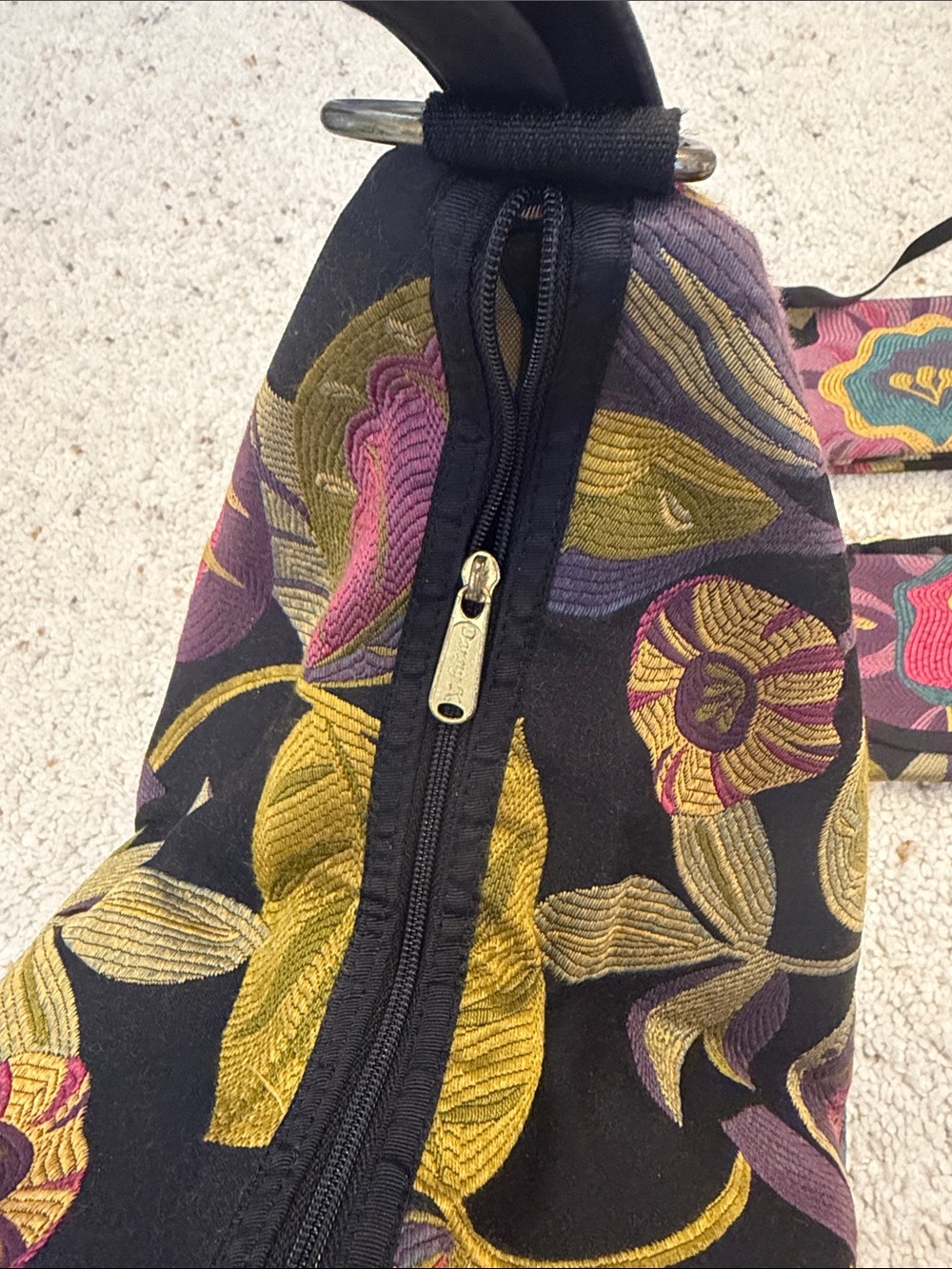 Danny K Floral Printed Black Sling Backpack with Matching Pouches - Picture 3 of 8